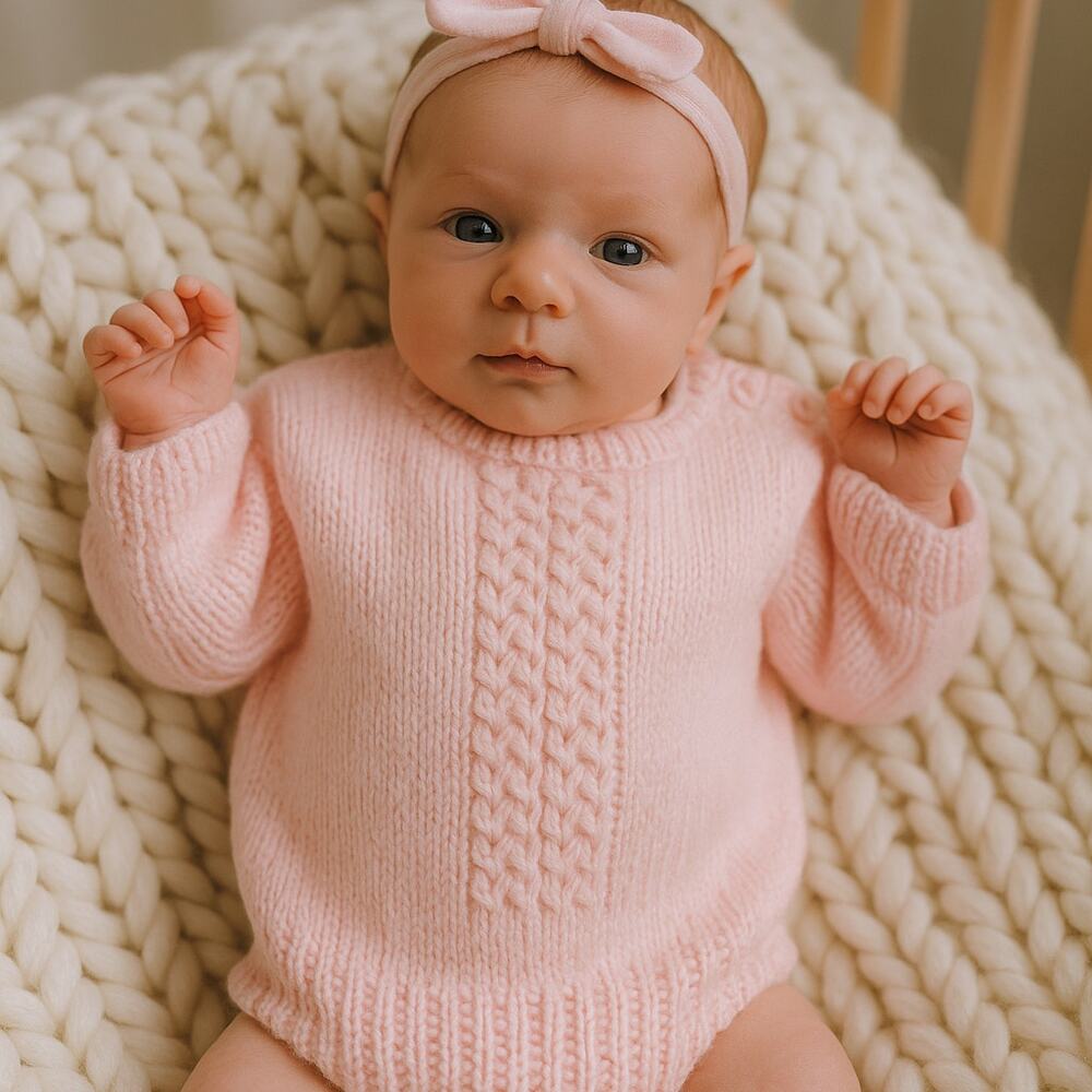 Vintage Handmade Soft Pink Cable Knit Crochet Baby Sweater – Newborn Size